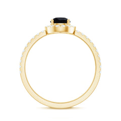 Lab-Created Black Diamond Teardrop Engagement Ring with Diamond Halo