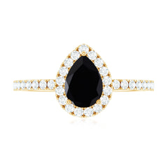 Lab-Created Black Diamond Teardrop Engagement Ring with Diamond Halo