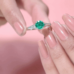 Certified 8 mm Lab Grown Emerald Engagement Ring with Diamond