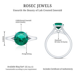 Certified 8 mm Lab Grown Emerald Engagement Ring with Diamond
