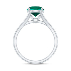 Certified 8 mm Lab Grown Emerald Engagement Ring with Diamond