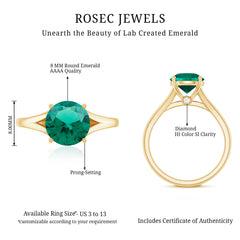 Certified 8 mm Lab Grown Emerald Engagement Ring with Diamond