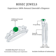 Vintage Looking Emerald Diamond Engagement Wedding Ring Set of 2
