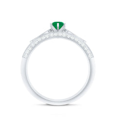 Vintage Looking Emerald Diamond Engagement Wedding Ring Set of 2
