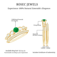 Vintage Looking Emerald Diamond Engagement Wedding Ring Set of 2
