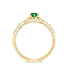 Vintage Looking Emerald Diamond Engagement Wedding Ring Set of 2