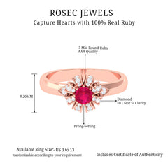 Natural Ruby Flower Promise Ring with Diamond