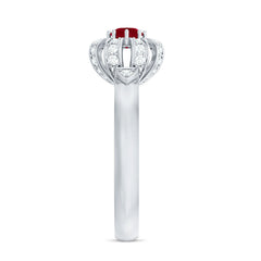 Natural Ruby Flower Promise Ring with Diamond
