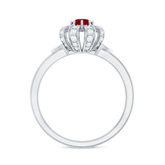 Natural Ruby Flower Promise Ring with Diamond