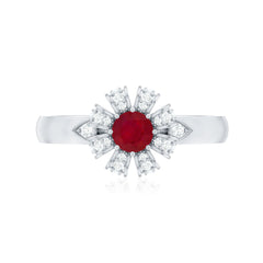Natural Ruby Flower Promise Ring with Diamond