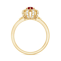 Natural Ruby Flower Promise Ring with Diamond