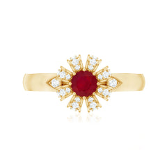 Natural Ruby Flower Promise Ring with Diamond
