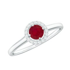 Natural Ruby Promise Ring with Diamond Halo