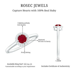 Natural Ruby Promise Ring with Diamond Halo