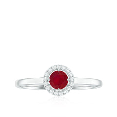 Natural Ruby Promise Ring with Diamond Halo
