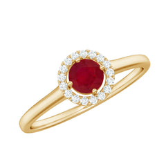 Natural Ruby Promise Ring with Diamond Halo