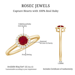 Natural Ruby Promise Ring with Diamond Halo