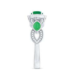 Natural Emerald Diamond Vintage Looking Engagement Ring