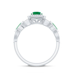 Natural Emerald Diamond Vintage Looking Engagement Ring