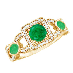 Natural Emerald Diamond Vintage Looking Engagement Ring