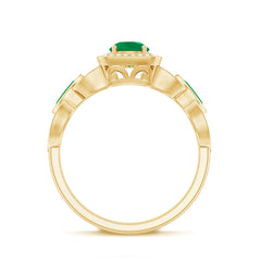 Natural Emerald Diamond Vintage Looking Engagement Ring