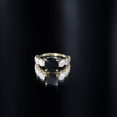 Created Black Diamond Solitaire Engagement Ring with Moissanite Side Stones