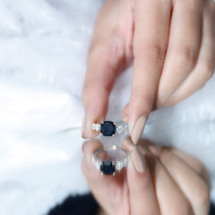 Created Black Diamond Solitaire Engagement Ring with Moissanite Side Stones