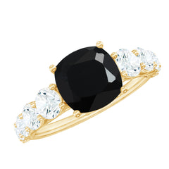 Created Black Diamond Solitaire Engagement Ring with Moissanite Side Stones