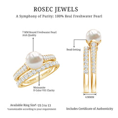 Classic Freshwater Pearl and Moissanite Wedding Ring Set