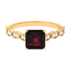 Real 8mm Asscher Cut Garnet Engagement Ring with Diamond