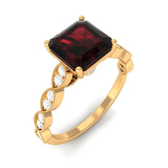 Real 8mm Asscher Cut Garnet Engagement Ring with Diamond