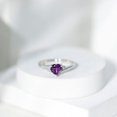 1 CT Heart Shape Amethyst Solitaire Promise Ring with Diamond
