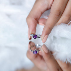 1 CT Heart Shape Amethyst Solitaire Promise Ring with Diamond