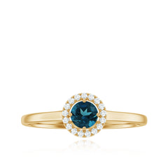 Certified Blue Topaz and Diamond Halo Promise Ring