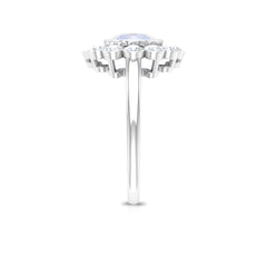 Bezel Set Moonstone Statement Engagement Ring with Diamond Halo