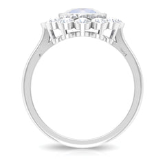 Bezel Set Moonstone Statement Engagement Ring with Diamond Halo