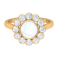 Bezel Set Moonstone Statement Engagement Ring with Diamond Halo