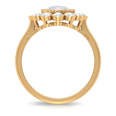 Bezel Set Moonstone Statement Engagement Ring with Diamond Halo