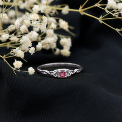 Real Princess Cut Ruby Promise Ring with Celtic Knot