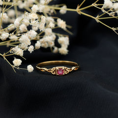 Real Princess Cut Ruby Promise Ring with Celtic Knot