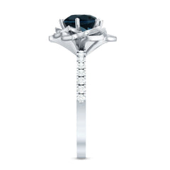 Rose Flower Engagement Ring with London Blue Topaz and Diamond