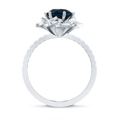 Rose Flower Engagement Ring with London Blue Topaz and Diamond