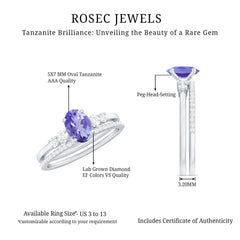 Natural 0.9 Carat Tanzanite and Diamond Oval Engagement Ring with Wedding Band