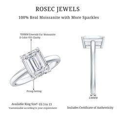 Solitaire 7X9MM Emerald Cut Moissanite Engagement Ring For Her