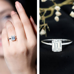 Solitaire 7X9MM Emerald Cut Moissanite Engagement Ring For Her