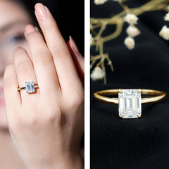 Solitaire 7X9MM Emerald Cut Moissanite Engagement Ring For Her