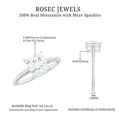 3 Carat Princess Cut Moissanite Solitaire Engagement Ring