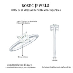 1 CT Princess Cut Moissanite Solitaire Ring for Women
