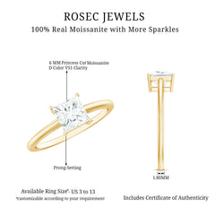 1 CT Princess Cut Moissanite Solitaire Ring for Women