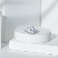 Victorian Style 8 MM Cushion Moissanite Halo Engagement Ring
